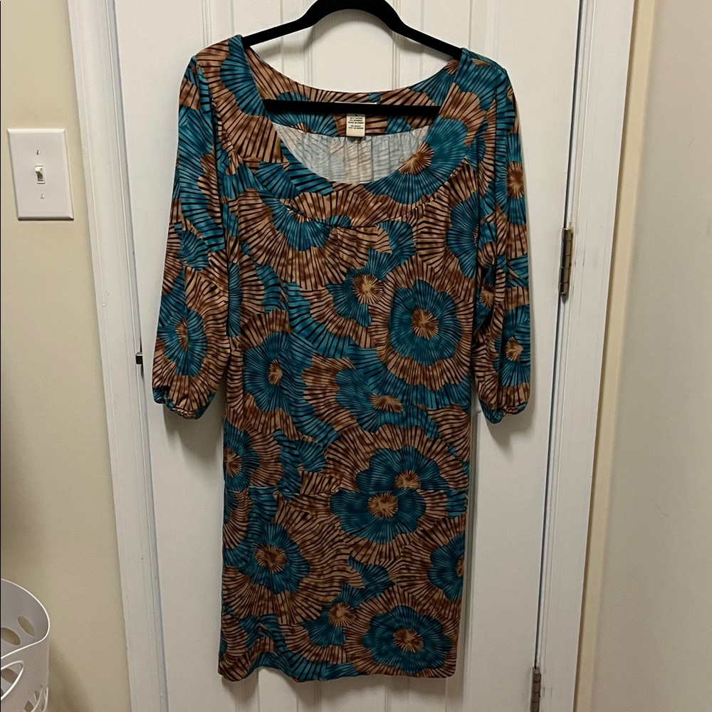 Vertigo Paris Teal and Brown Patterned Dress